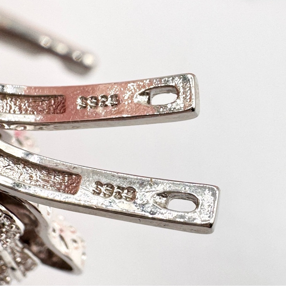 Peanut Earrings And Matching Peanut Pendant Silver Tone Stamped 925 Rhinestones - Picture 8 of 14